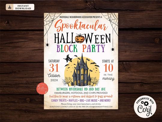 Discover Halloween Block Party Festival Harvest Invite EDITABLE Flyer