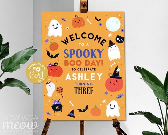 Discover Halloween Poster Welcome Sign Party Birthday Spooky One Pumpkin Ghost Costume