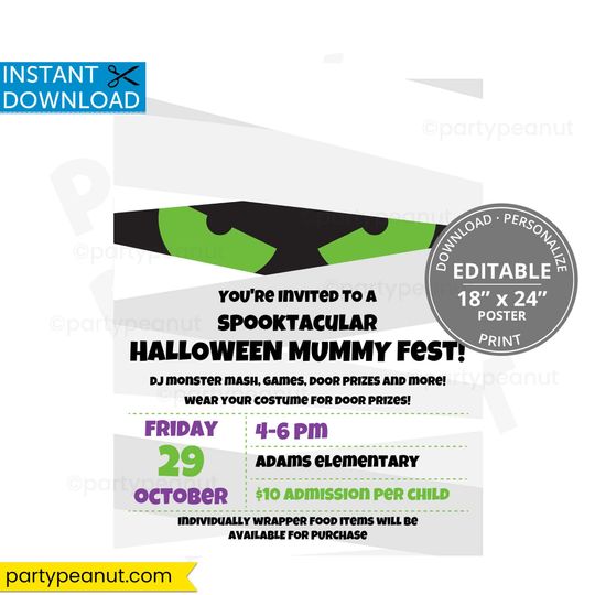 Mummy Fundraiser Flyer, Editable Halloween Poster, Halloween Fundraiser School Flyer