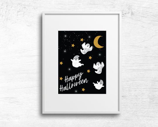 Discover Watercolor Happy Halloween Ghost Sign, Halloween Poster, Halloween Print