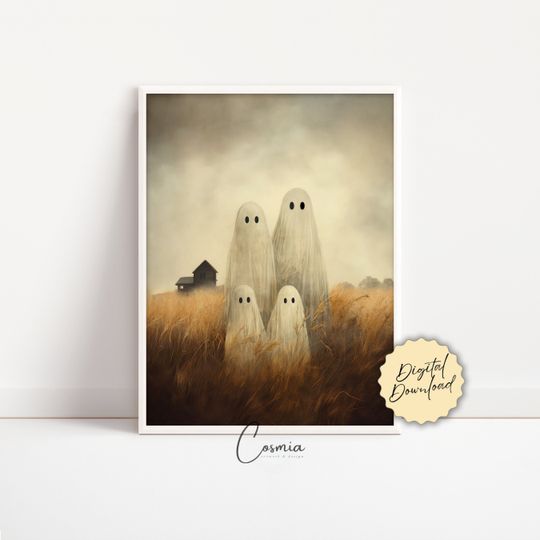 Discover Ghosts Art Print, Halloween Art, Halloween Decor, Ghost Family in Field