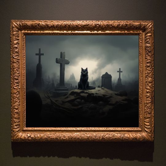 Discover Cemetery Cat Printable Art, Halloween Printable Poster, Black Cat Printable