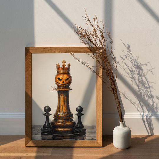 Discover Pumpking king, Chess halloween poster, Watercolour Digital Art