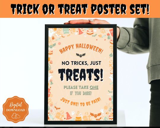 Discover Please take one Halloween poster, Trick or Treat sign, Printable Candy Sign, Party Decor