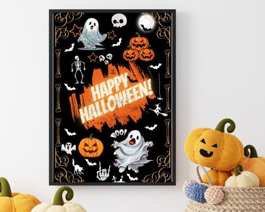 Discover Happy Halloween Wall Art, Halloween Poster, Digital Boo Wall Art, Creepy Wall Art