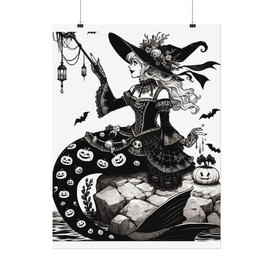 Discover Mermaid Halloween Poster, Rolled Poster for Bedroom Decor, Spooky Wall Art