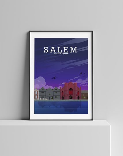 Discover Salem Print, Halloween Poster,  Witches Art, New England Decor, Salem Mass