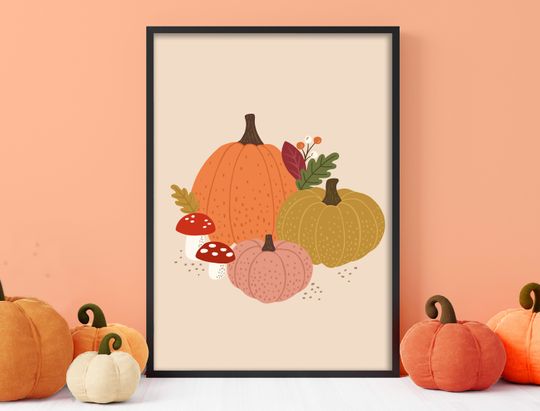 Discover Autumn Pumpkins - Autumn Print, Gallery Wall Art, Halloween Decor, Cosy Fall Poster