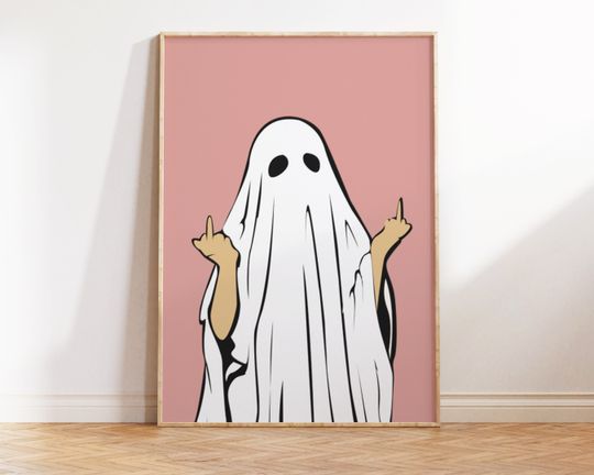 Discover Middle Finger Ghost Funny Halloween Poster, Easy Halloween Decor, Pink Halloween Decor