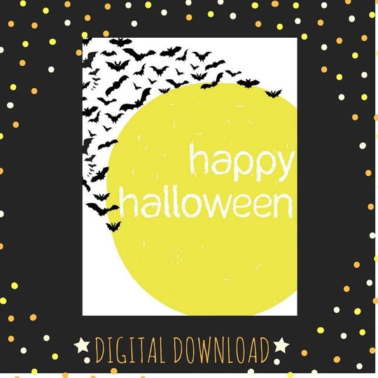 Discover Happy Halloween Print, Halloween Art, DIGITAL DOWNLOAD, Halloween Printable
