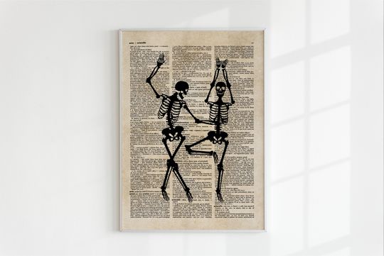 Discover Dancing Skeletons Print | Halloween Decor | Skeleton Wall Art | Vintage Art Print
