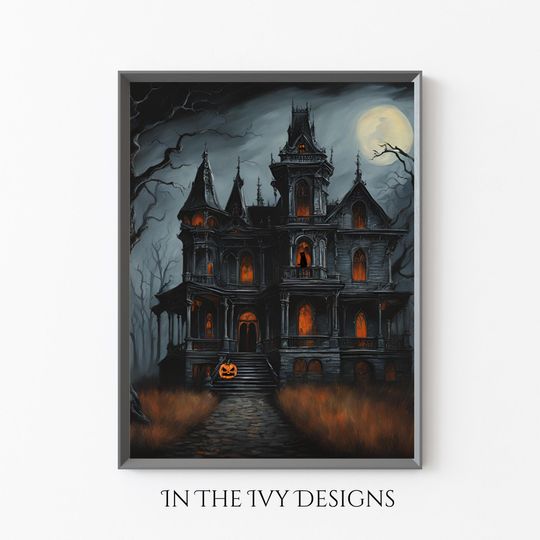 Halloween Print, Halloween Poster, Haunted House, Halloween Decor