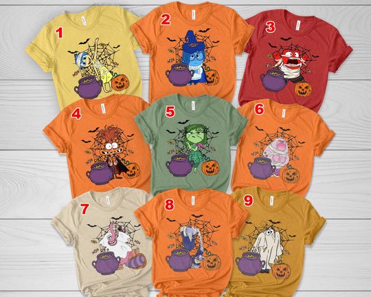 Personalized Inside Out 2 Characters Halloween Shirt, Disney Anxiety Ennui Joy Fear Witch Skeleton Tee
