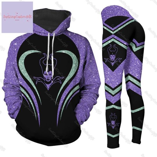 Maleficent Glitter Faux Hoodie And Leggings, Maleficent Hoodie 3D