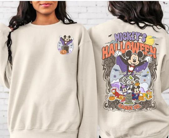 Discover Disney Retro Halloween Mickey Mouse Sweatshirt, Vintage Fall Crewneck, Animal Kingdom, Minnie Mouse Gift, Front and Back Shirt