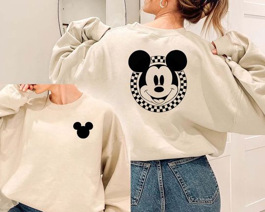 Discover Mickey Mouse sweatshirt, Mickey sweatshirt, Couples Disney sweatshirt, Retro Disney sweatshirt, Checkered Mickey sweatshirt, Couple sweaters