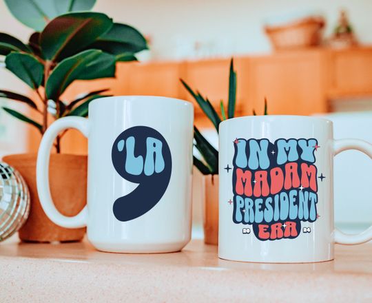 Discover Madam President Kamala Mug, Kamala Harris President 2024 Coffee Cup, Kamala Merch, Girl Power, Democrat T-shirt, Equal Rights, Election 2024