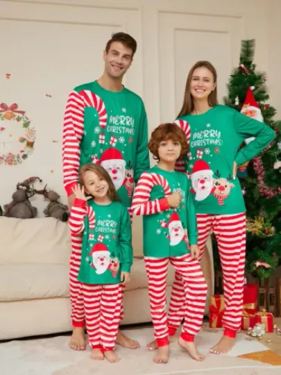 Family Matching Christmas Pajamas Santa Claus Print Dad Mommy And Me Costume