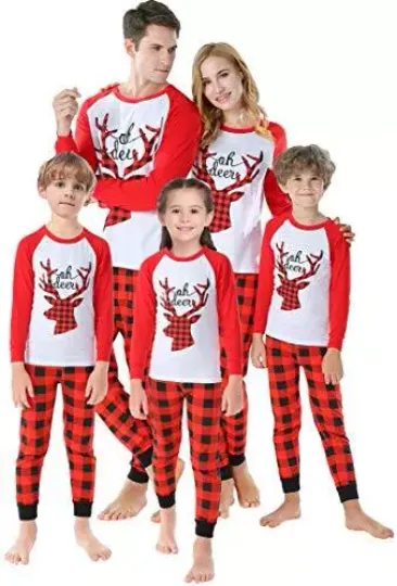 Discover IF Family Matching Family Christmas Plaid Pajamas Unisex Red Reindeer Pjs Women