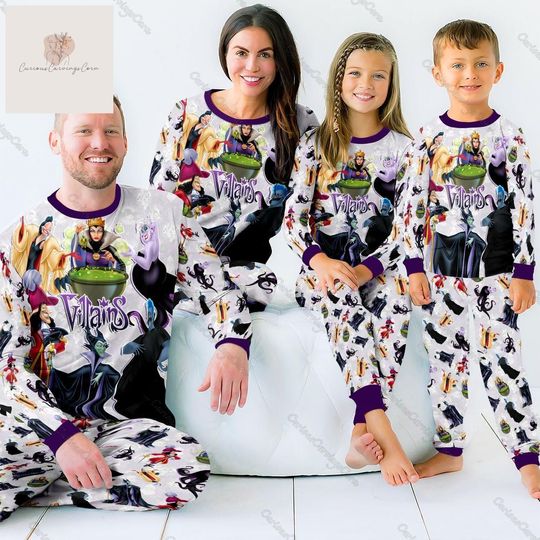 Disney Villains Pajamas Family, Witch Pajamas Christmas, Maleficent Ursula Captain Hook Cruella De Vil Hades Evil Queen Pajamas Set