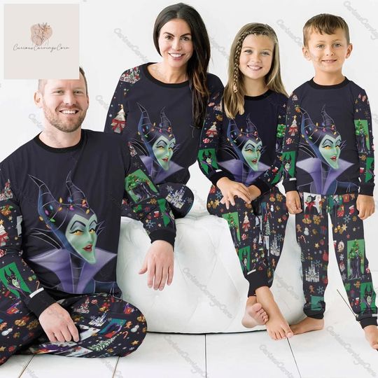 Halloween Maleficent Matching Family Pajamas, Disney Villains Pajamas Set, Movie Cartoon Christmas Pajamas, Disney Witch Holiday Pajama