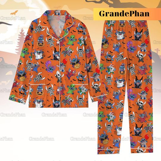 Halloween Stitch Halloween Pajama Set, Stitch Pjs For Women, Midnight Shirt, Stitch Pajamas Pants, Stitch Pajamas For Family