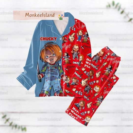 Chucky Halloween Pajamas, Chucky Good Guys Women Pajamas, Chucky Childs Play Pj Set, Horror Movie Shirt, Spooky Season Gift