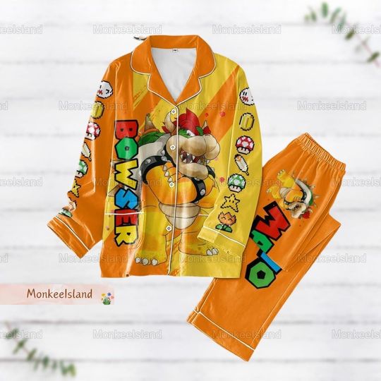 Super Mario Bowser Pajamas, Mario Bowser Set Of Pajamas, Video Game Shirt, Super Mario Gaming Pjs For Women, Gift For Her