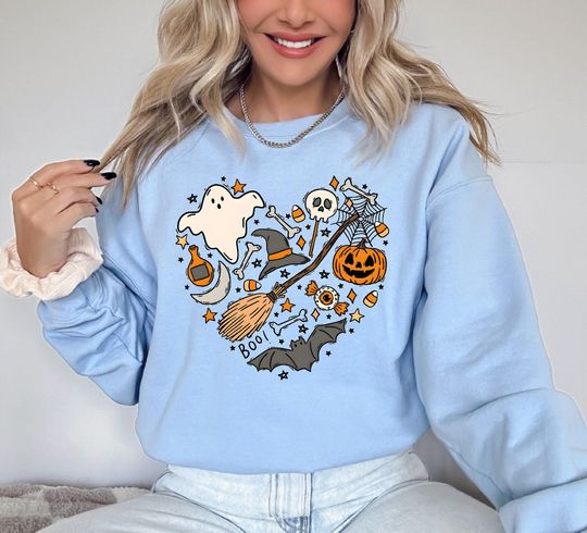 Discover Halloween Heart Sweatshirt, Halloween Boo Shirt, Ghost Sweatshirt