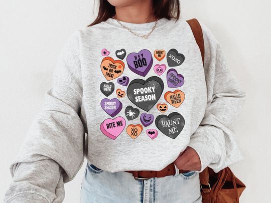 Discover Candy Heart Halloween Sweatshirt, Spooky Vibes, Halloween Cute Sweatshirt