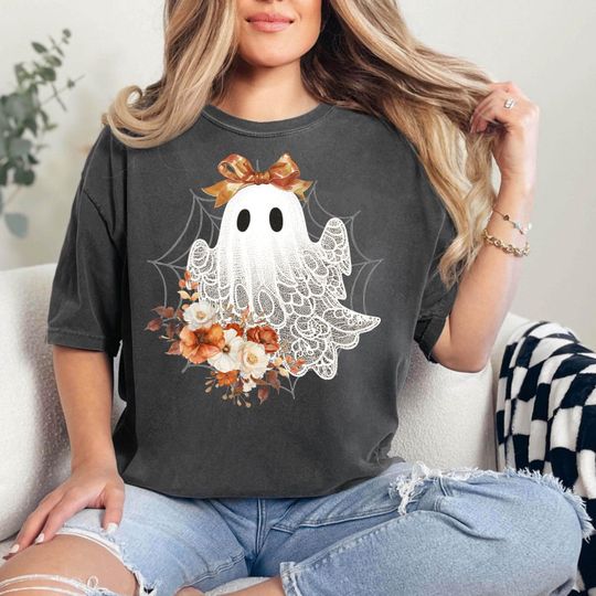 Discover Halloween Lace Ghost Sweatshirt, Cut Floral Ghost Sweater, Spooky Fall Floral