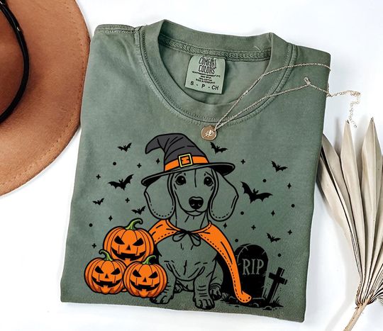 Discover Dachshund Halloween Shirt | Spooky Weenie Dog Witch T-Shirt | Pumpkin Doxie Dog Sweatshirt
