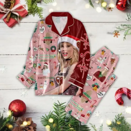 Discover Women Silk Satin Pajamas Set Long Sleeve Button-Down Sleepwear Loungewear Xmas