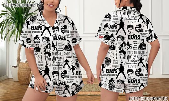 Elvis Presley Pajamas Short Set, Elvis Presley Pajamas Set, Holiday Pajamas Set, Pajamas Pants, Women Pajamas, Sleepwear Pyjamas