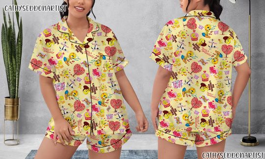 Tweety Bird Pajamas Short Set, Tweety Bird Pajamas Set, Holiday Pajamas Set, Pajamas Pants, Women Pajamas, Sleepwear Pyjamas