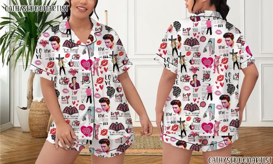 Discover Elvis Presley Pajamas Short Set, Elvis Presley Pajamas Set, Holiday Pajamas Set, Pajamas Pants, Women Pajamas, Sleepwear Pyjamas