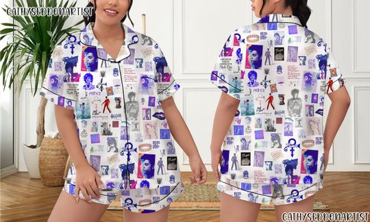 Prince Pur Rain Pajamas Short Set, Prince Rogers Nelson Pajamas Set, Holiday Pajamas Set, Pajamas Pants, Women Pajamas, Sleepwear Pyjamas