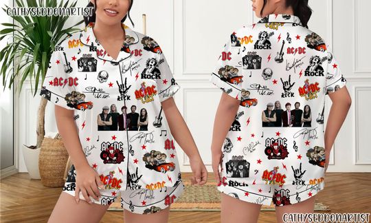 Discover AC-DC Band Pajamas Short Set, AC-DC Band Pajamas Set, Holiday Pajamas Set, Pajamas Pants, Women Pajamas, Sleepwear Pyjamas