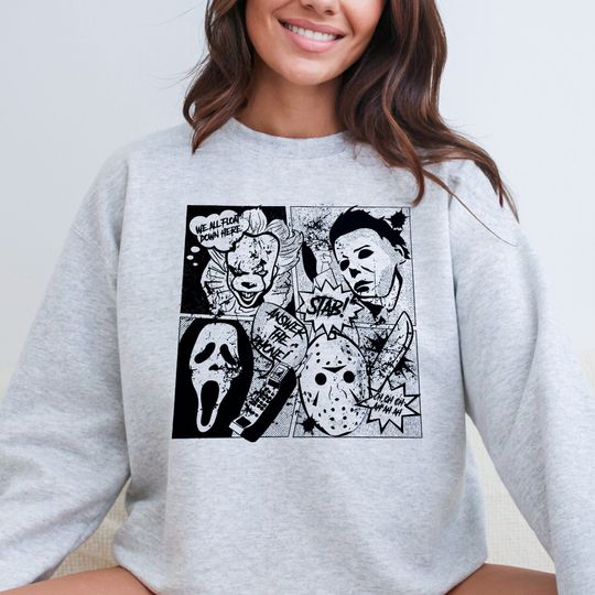 Discover Halloween Horror Characters Sweatshirt, Scary Movie Sweatshirt