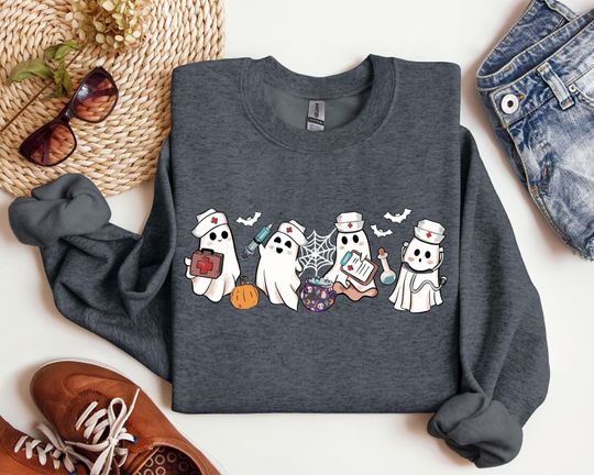 Discover Ghost Nurse Halloween Sweatshirt, Halloween Nurse Shirt, Halloween Sweatshirt