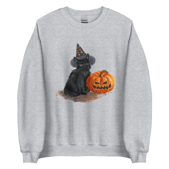 Discover Black Cat Pumpkin Sweatshirt, Fall Sweatshirt, Halloween Sweatshirt