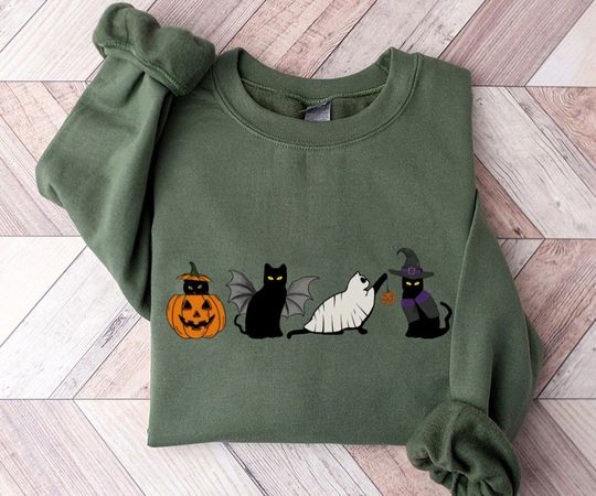 Discover Cat halloween sweatshirt, ghost cat shirt, Halloween Sweater, Halloween Cat Sweatshirt