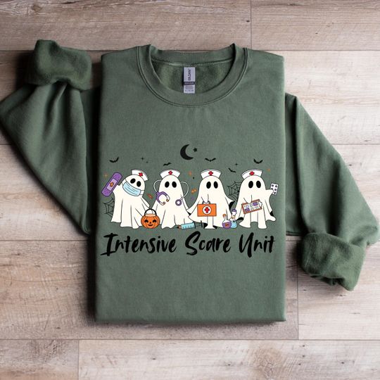 Discover Ghost ICU Nurse Halloween Sweatshirt, Halloween Nurse Shirt, Spooky Nurse