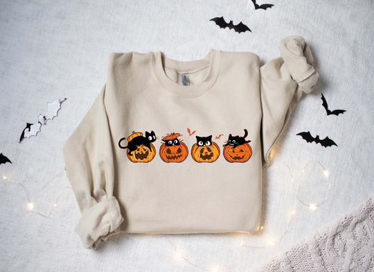 Discover Halloween Sweatshirt,Cat Sweatshirt,Ghost Shirt,Halloween Sweater,Cool Halloween Cat Shirt