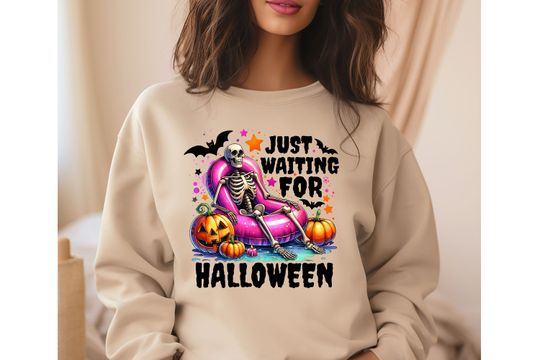 Discover Just Waiting for Halloween Sweatshirt, Spooky Summer Halloween Sweatshirt