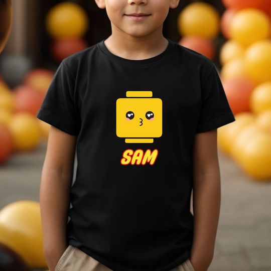 Discover Customize Name Building Figures T-Shirt, Building Block Name Tee for Kids, Personalize Name Kids Shirt, Custom Name