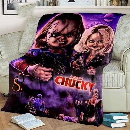 Halloween Chucky And Tiffany Blanket, Bride Of Chucky Blanket, Horror Movie Blanket, Halloween Throw Blanket, Chucky Blanket