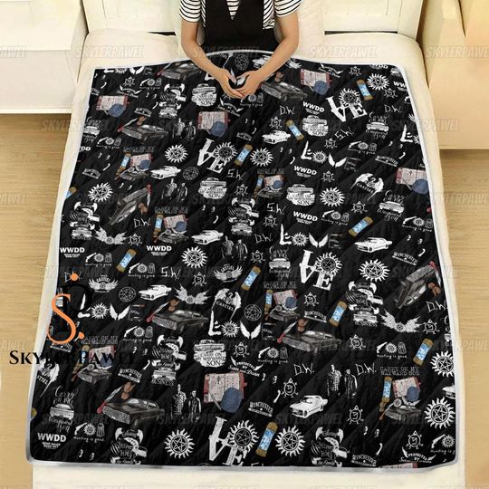 Supernatural Quilt, Supernatural Fan Gift, Supernatural Movie Quilt, Winchester Quilt, Bedroom Decor, Supernatural Bed Cover