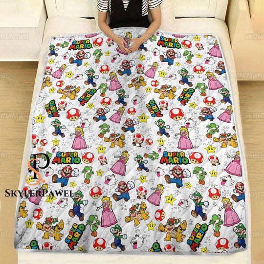 Super Mario Quilt, Mario Quilt, Disney Quilt Pattern, Super Mario Gift, Luigi Mario Quilt, Princess Peach Quilt, Game Quilt