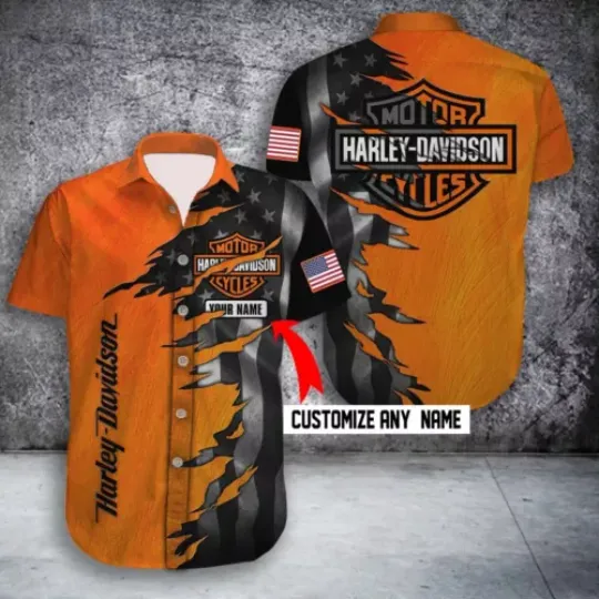 Discover Personalized Harley Motorcycles Hawaiian Print T-Shirts Men Women